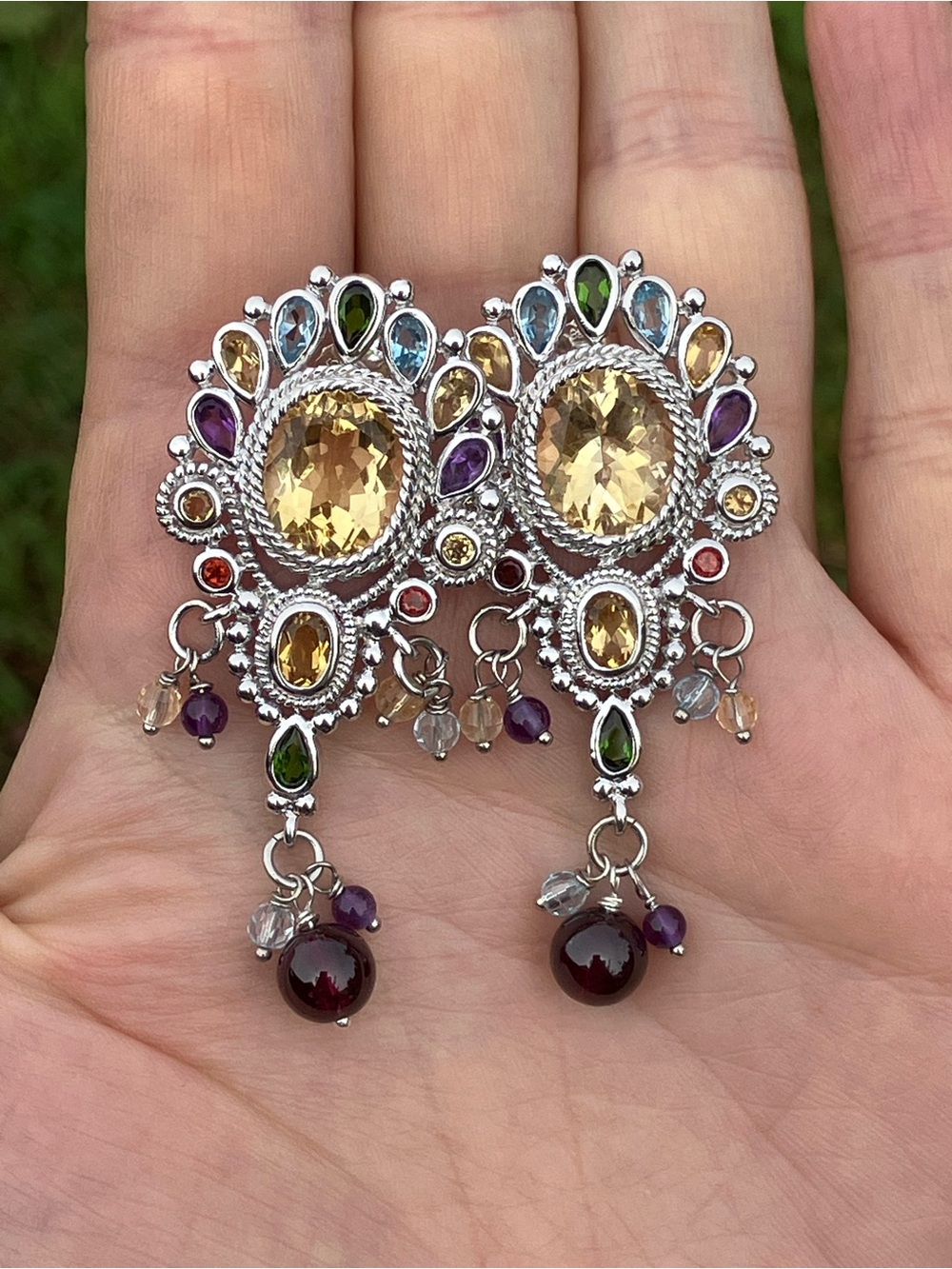 Brazilian Citrine Multi Gemstone Sterling Silver Statement Earrings